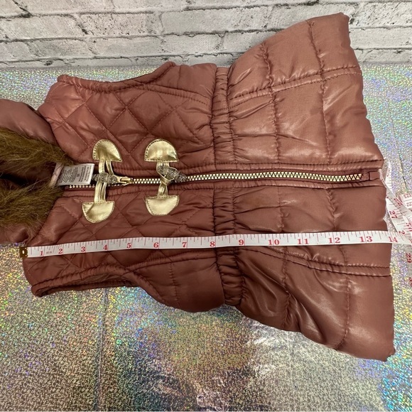 Little Lass Mauve Hooded Puffer Vest 3T Toddler Faux Fur Zipper Quilted - Picture 14 of 14